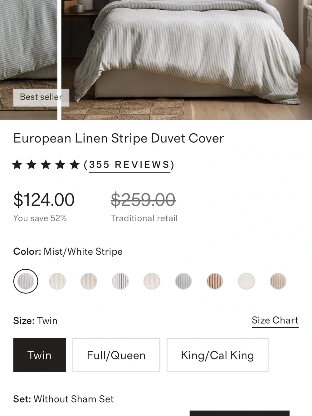 Quince Light Blue Stripe Linen Duvet Set - most & white